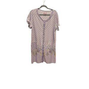 Betsy TW Lavender Button Lounge Dress With Paisley & Gingham Print Short 2XL